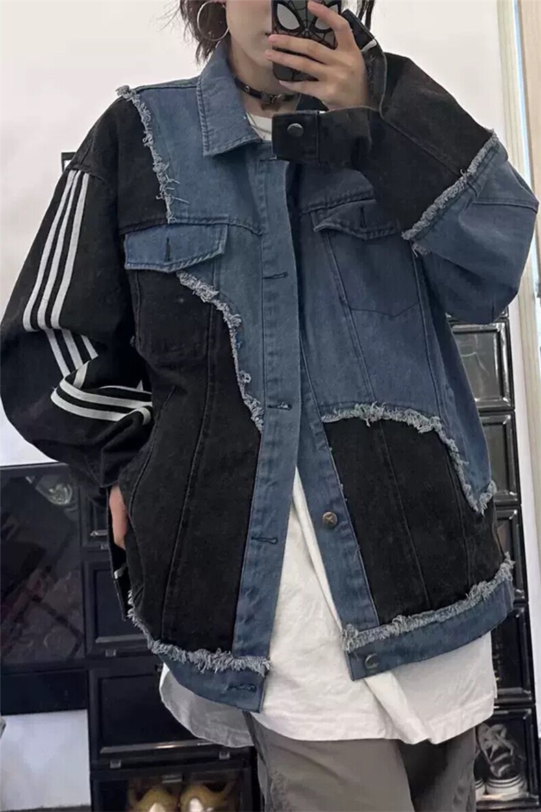 美式复古潮牌不规则牛仔外套拼接休闲街头夹克JK3359特P73,男装工装外套,星座908-1