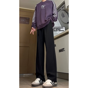 加绒加厚腰带垂感休闲西裤男女裤子痞帅阔腿裤直筒长裤-CK505-p45图片