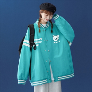 中性秋季百搭袖子拼接撞色宽松夹克情侣棒球服外套G6291P65控78