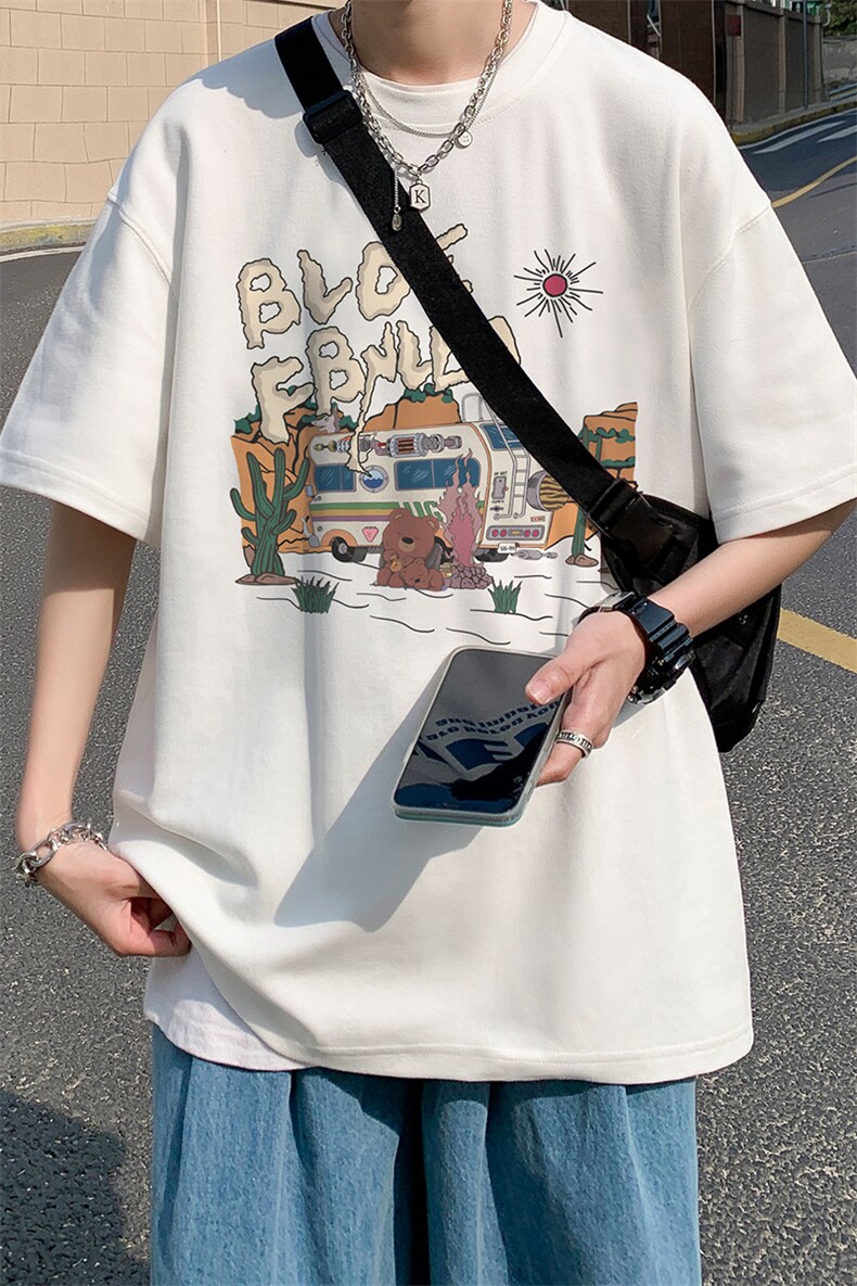 抖音供货、260克~200克现货宽松短袖T恤D223A-T23162-P25,男装T恤,电商019-1