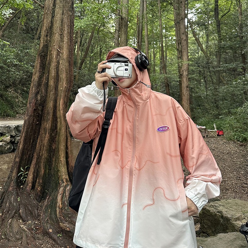 2025春休闲冲锋衣外套宽松防风连帽渐变风衣工装夹克JK102P65,男装夹克,星座1108