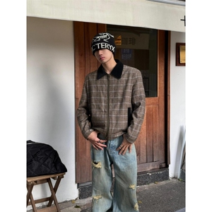 【有货】美式高级感千鸟格拼接撞色短款拉链夹克外套W9328LL-特70