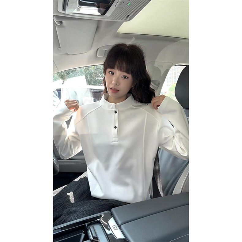 抖音得物品质美式高街重磅曼巴棉拼接cleanfit亨利领卫衣长袖T恤,男装T恤,电商A486