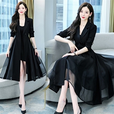 职业西装领连衣裙女2025春秋新款时尚名媛气质女神范收腰风衣外套，女装风衣，丽美静依