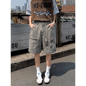 美式复古水洗工装短裤夏季潮流薄款宽松直筒五分裤图片