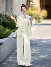 小香风时尚套装女2026新款洋气减龄夏季防晒衬衫吊带阔腿裤优雅，女装套装/套裙，衣之秀