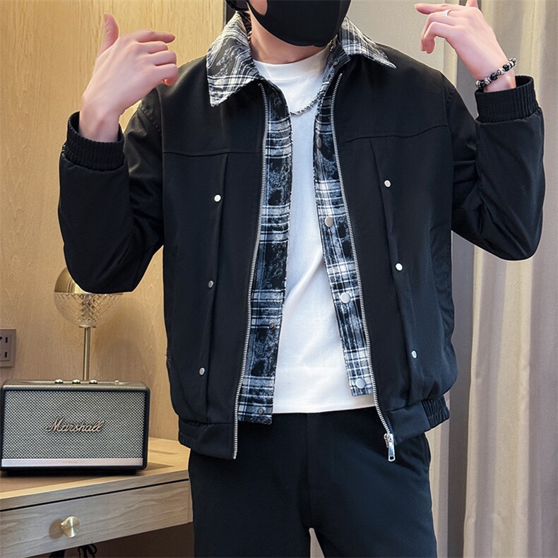 假二件寸衫夹克男时尚店主小伙风潮潮流男秋冬外套TZ2589P78控128图片