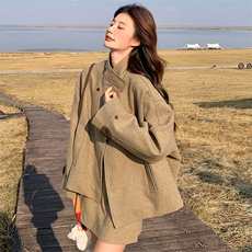 韩版上衣毛呢套装女2025冬季新款显瘦a字短裙两件套，女装套装/套裙，纯色衣恋