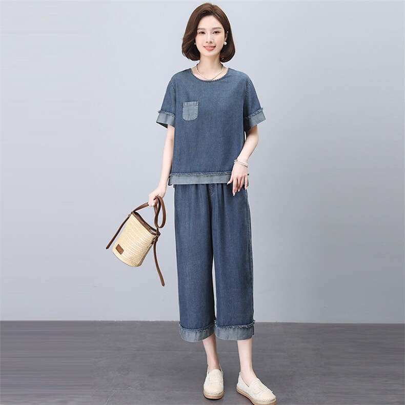 休闲牛仔套装女装2025夏装新款减龄中年时尚妈妈小个子穿搭两件套,女装套装/套裙,悦见她