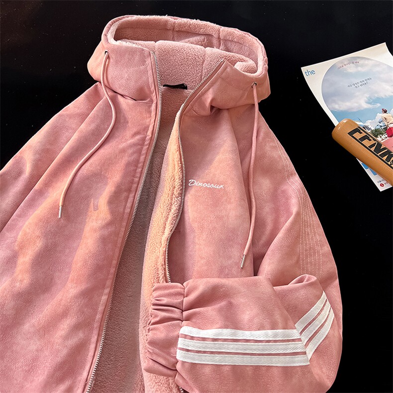 数据美式连帽百搭美拉德三条杠皮衣羊羔绒内胆MF1012P100,男装皮衣,电商A128