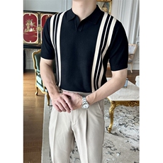 网T-2026新品针织毛衣短袖T恤凉感POLO衫T恤条纹打底衫WK04-P35，男装T恤，星座610B-1