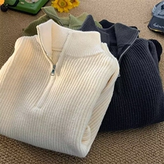 得物品质秋冬款男半高领毛衣拉链宽松针织衫休闲外套M34P52，男装针织衫/毛衣，星座1013-1