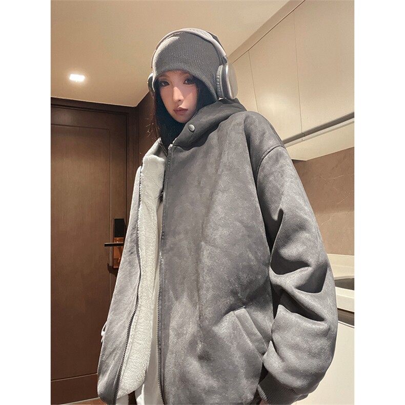 现货抖音得物二开可供视频麂皮绒加绒加厚连帽棉衣外套棉服MJP03,男装棉衣,电商A486