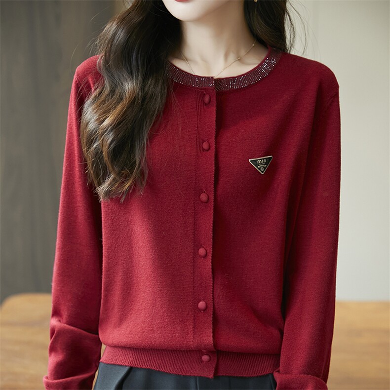 毛衣外套春秋圆领新款宽松织衫上衣长袖百搭开衫，女装针织衫/毛衣，丹芙娇羊绒