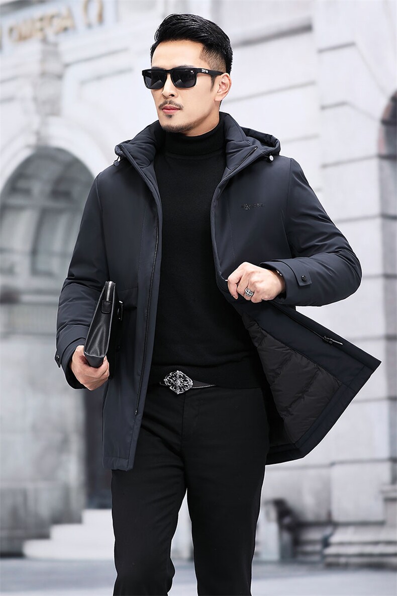 冬季新款中青年羽绒服男士鸭绒厚款中长款连帽外套KCN3055-5-P265,男装羽绒服,电商B212（原钱塘6029）