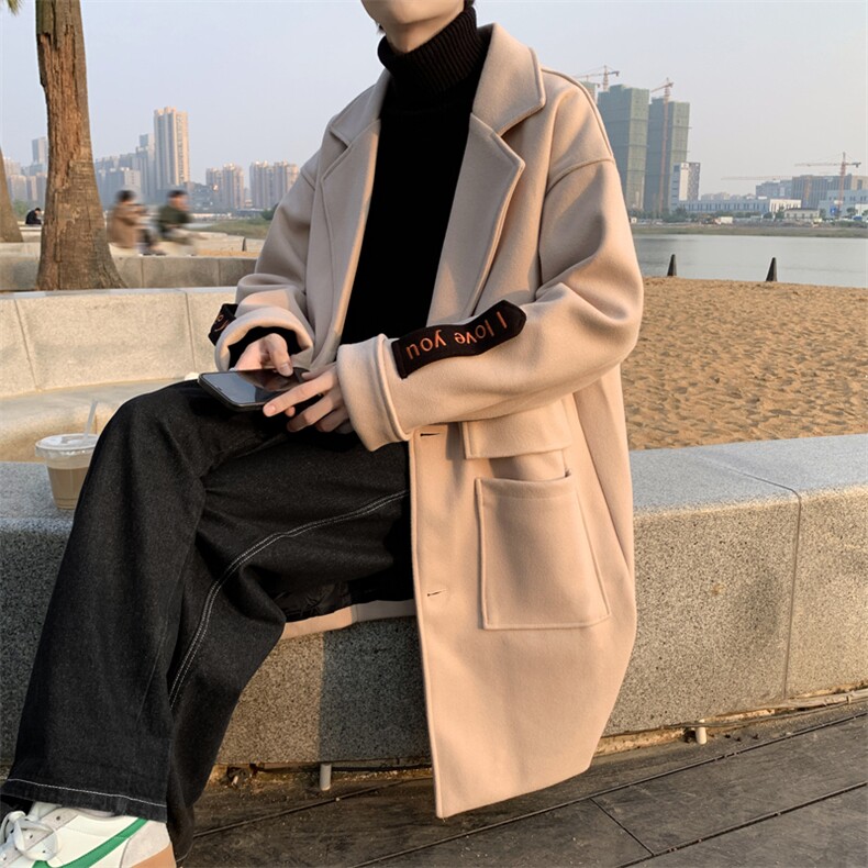 中长款毛呢外套男日系潮流宽松休闲秋冬情侣呢子大衣W2296-P70,男装风衣,星座512-4