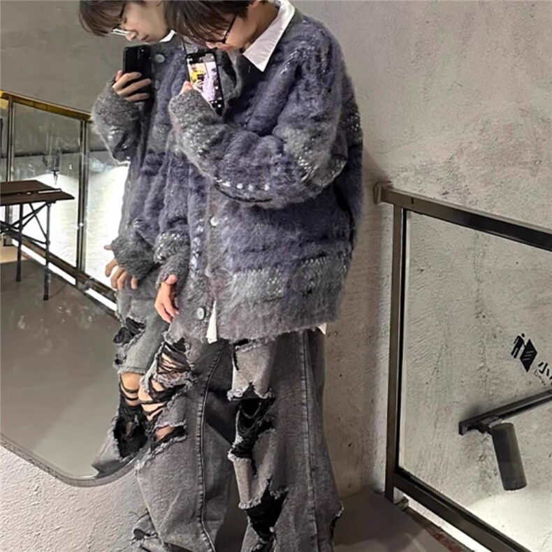 情侣开衫毛衣男秋冬款加厚撞色马海毛针织衫外套ins潮牌SW5007,男装针织衫/毛衣,星座516A