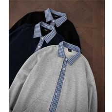 秋装新品假两件男女情侣拼接格子休闲卫衣上衣外套H1129特P48，女装短外套，电商A341