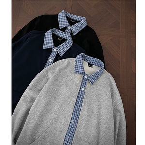 秋装新品 假两件男女情侣拼接格子休闲卫衣上衣外套 H1129 特P48图片