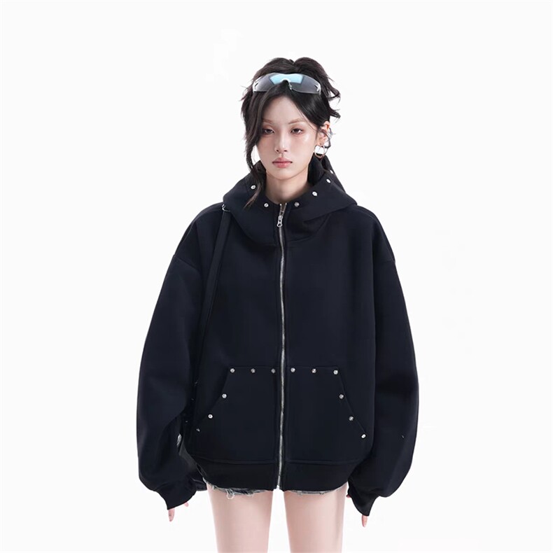 网T重磅全棉boxy短款380克铆钉卫衣短宽开衫外套男潮AH926-特P48,女装短外套,星座610B-1
