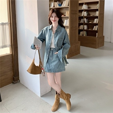 2026春夏复古牛仔休闲套装配腰带P205-K305，女装套装/套裙，网红馆