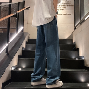 KJ603-P55四季款直播品质宽松直筒休闲牛仔裤蓝色百搭纯色牛仔裤