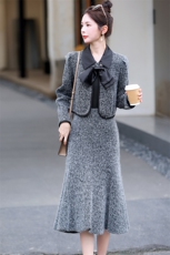 小香风时尚毛呢套装2024春秋名媛高端女人味洋气显瘦鱼尾裙两件套，女装套装/套裙，众宇琦