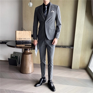 西服套装男条纹商务正装韩版潮流修身帅气新郎结婚礼服西装三件套图片
