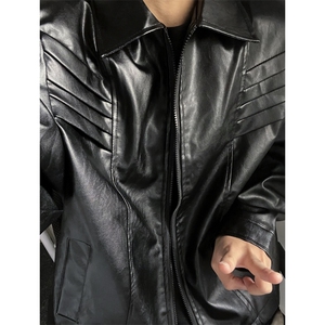 美式cleanfit皮衣外套男秋季重磅鲨鱼鳍皮机车服复古潮牌情侣夹克图片