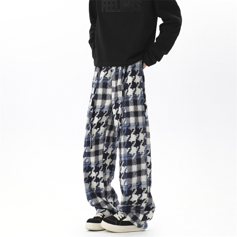 马赛克千鸟格羊毛混纺格子裤男女秋冬直筒垂感弯刀裤D595/P55，男装休闲裤，星座206（原A221）