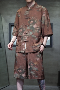 2025夏季新款男风冰丝透气民族风印花套装短袖+短裤 A110-P80图片