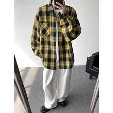 衬衫男秋季新款港风宽松大码磨毛格子长袖衬衣CS6638-特P29，男装衬衫，星座214-3