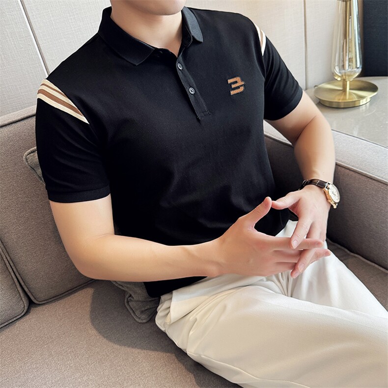 2026新款短袖T恤轻奢织带夏季翻领帅气Polo衫T0277-P55,男装T恤,电商D342