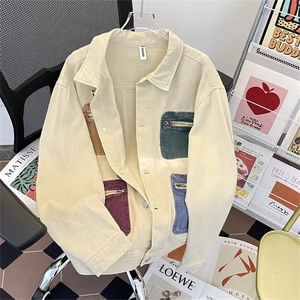 美式复古撞色多口袋牛仔外套男女宽松设计感工装夹克上衣JT30 P80图片