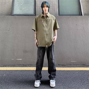 标准百搭潮夏季潮流日常男青春流行文艺五分袖衬衫CG12-P35图片