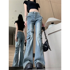 美式高街重工微喇牛仔裤女夏季2025新款设计感拼接显瘦马蹄裤子潮，男装牛仔裤，星座1210-1