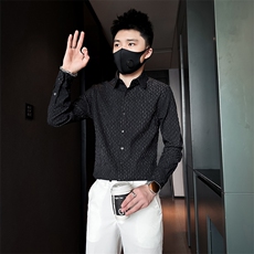 杂乱条纹烫金衬衫男长袖英伦店主风社会小伙301C-CS09-特P60控89，男装衬衫，星座301C（原B323）