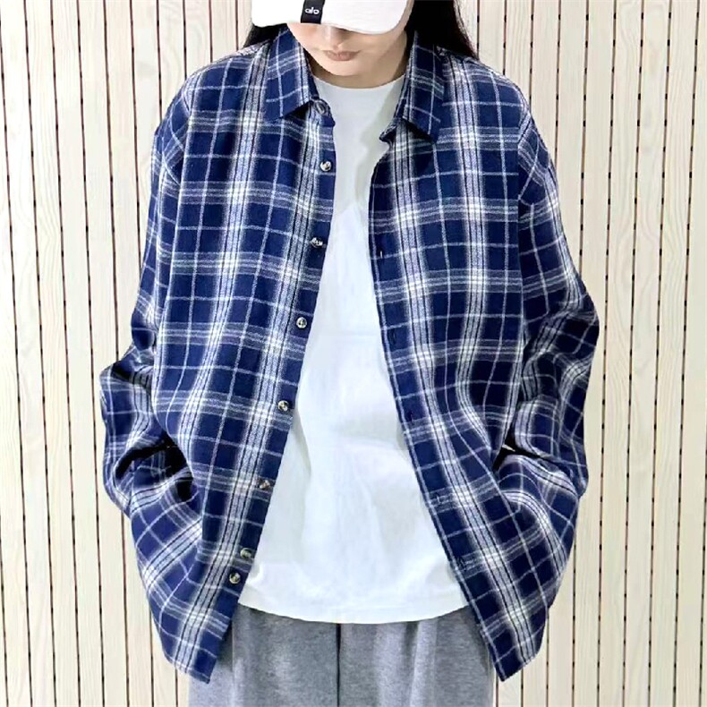 春季新款现货（跨境电商）格子男女情侣款潮流宽松格纹衬衣,男装衬衫,星座1107-1