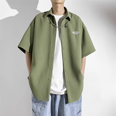 华夫格短袖衬衫男装外套夏季美式复古含项链休闲衬衣W7267-P35，男装衬衫，星座512-2