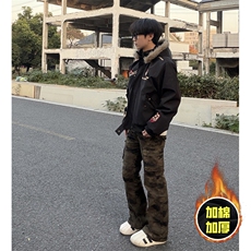 现货高品质美式高街重磅刺绣座山雕大毛毛领棉衣男女加厚棉服外套，男装棉衣，电商A486