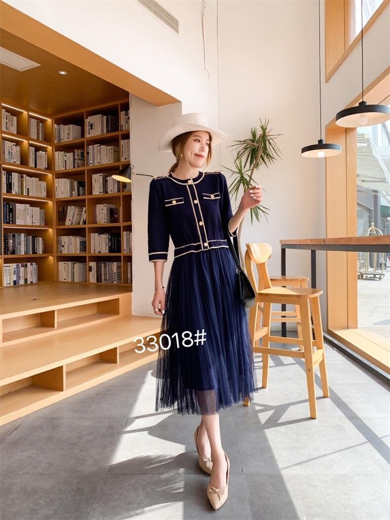 针织拼接连衣裙，女装连衣裙，千百莲