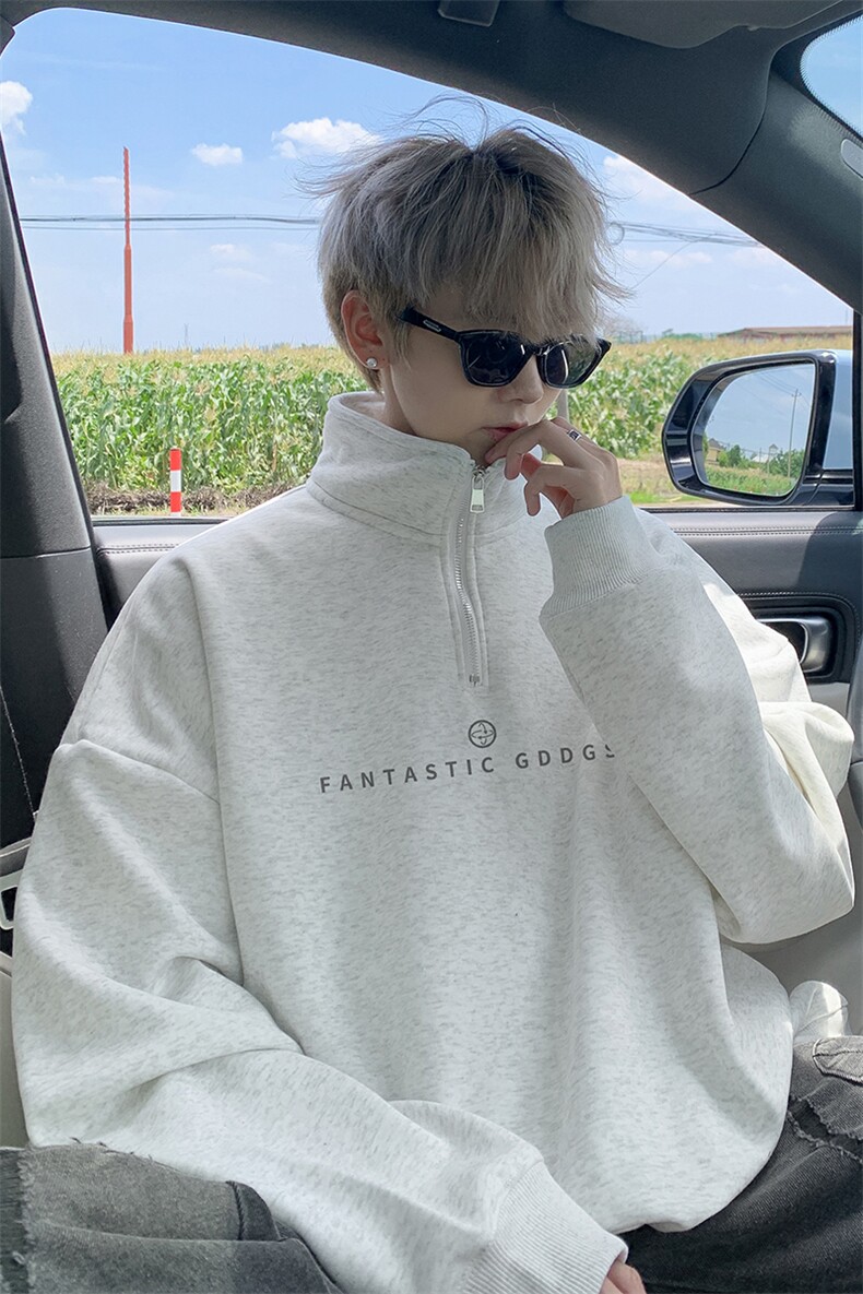 秋季外景polo领卫衣男宽松大码半拉链上衣PL00167/P45加绒P50,男装卫衣,电商B316