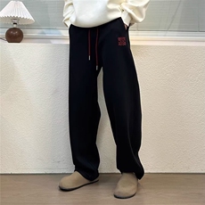 2025新款加绒卫裤男士针织绣花直筒裤垂感宽松休闲长裤男阔腿裤，男装休闲裤，星座1210-1