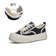 帆布鞋小白鞋女2024春季新款圆头系带休闲鞋时尚百搭学院风女鞋潮，女鞋帆布鞋，电商A223