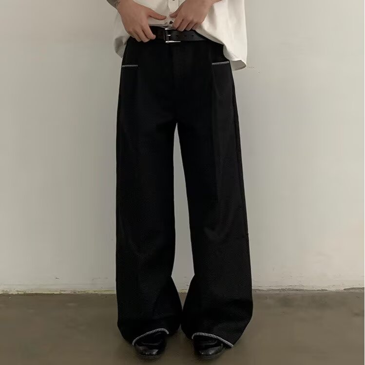 休闲裤子男款春秋潮牌重磅西裤小众美式弯刀裤男士宽松阔腿裤子,男装西裤,星座506A