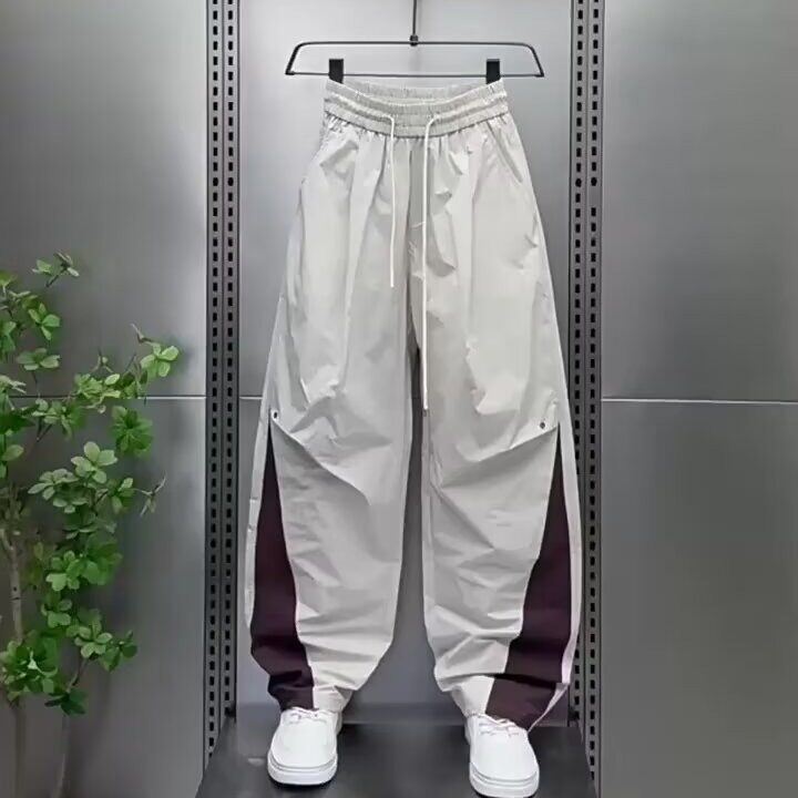 潮牌设计感褶皱速干直筒休闲裤男2025夏季新款宽松美式痞帅阔腿裤,女装休闲裤,星座1210-1