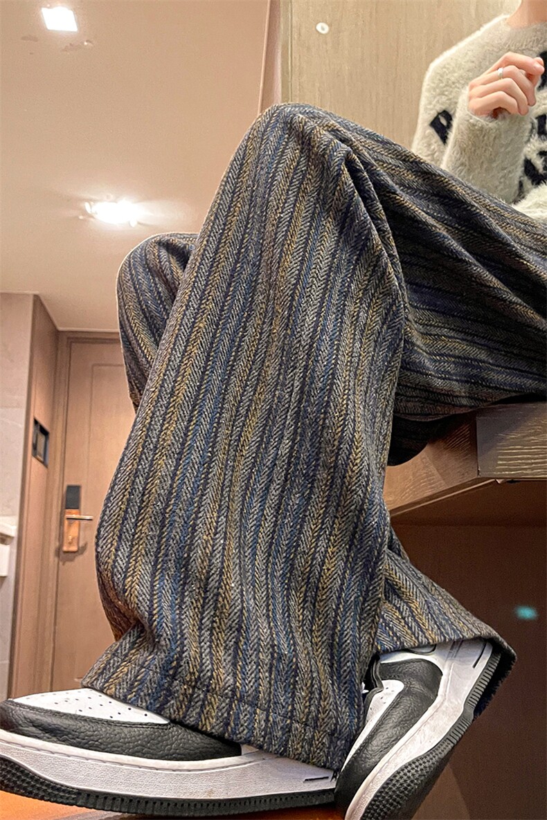 8XL-M特大码呢料加绒裤男新年裤条纹卫裤休闲基础款K948P60加绒70,男装休闲裤,电商D206-1