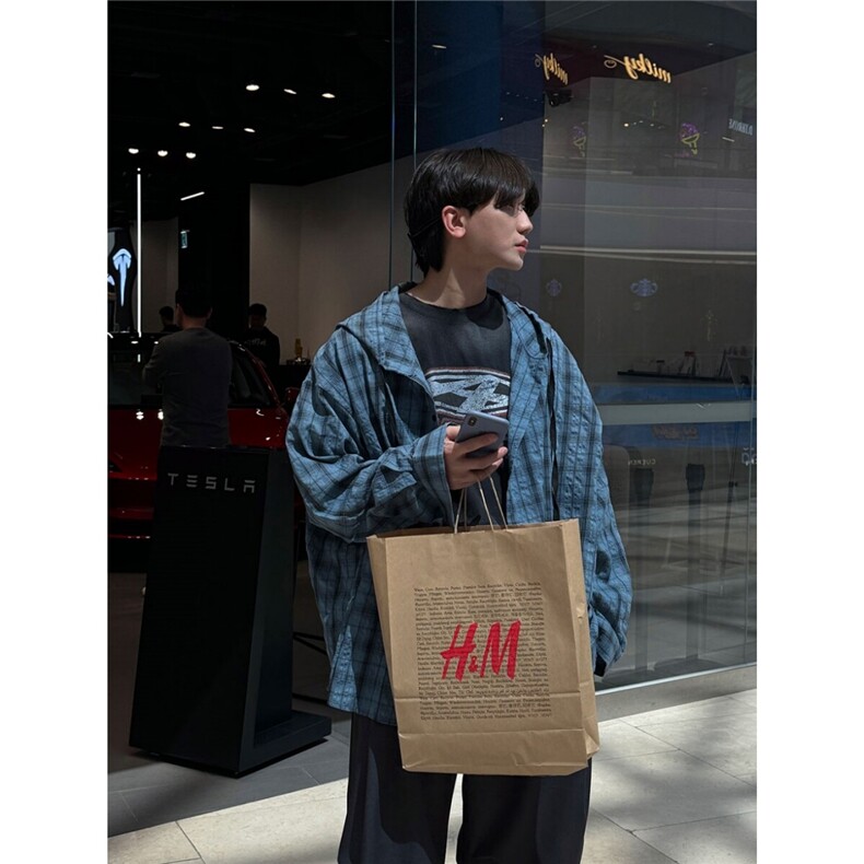 长袖连帽格子衬衫男女款春复古格纹休闲慵懒情侣衬衣外套特价35，男装衬衫，星座710