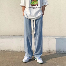 2023新款牛仔裤浅蓝直筒裤子老爹裤抽绳设计KM862P40，男装牛仔裤，星座1116-2