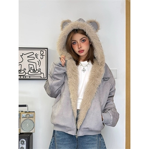 网图有货 毛领兔耳座山雕棉衣男女麂皮绒外套保暖棉服 A1141-P105图片